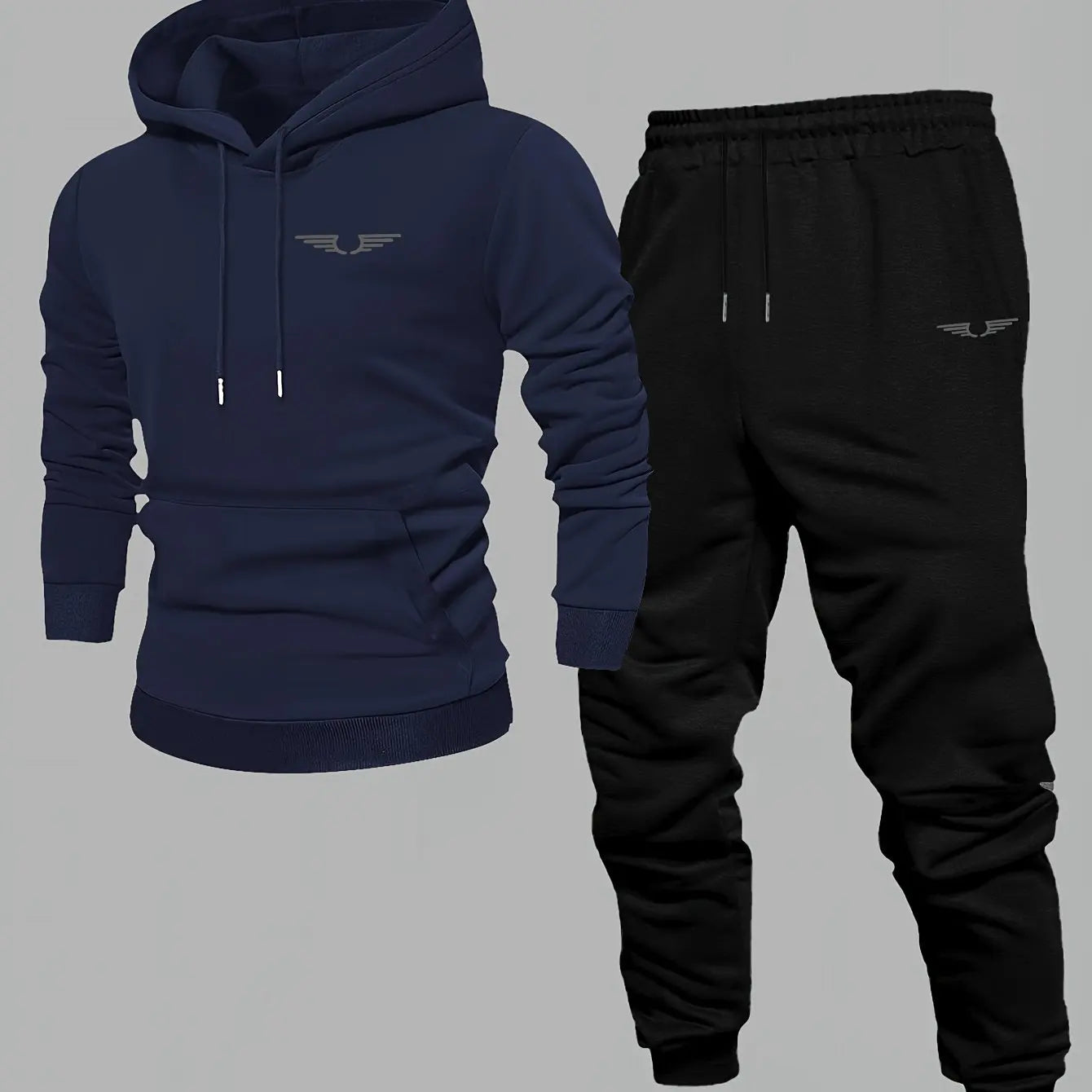 Hooded sweatshirt for men trendy American streetwear style long-sleeved top for men 2025 new autumn stylemen's clothing navyblack