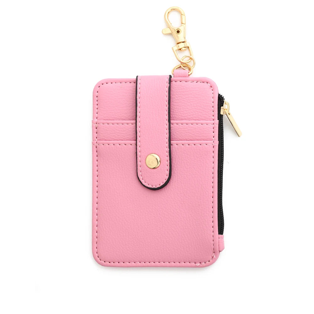 Silicone bead pu leather key chain wristlet id credit card holder keychain wallet for women with bangle bracelet 2