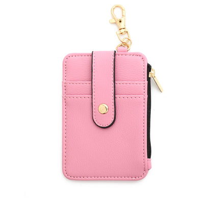 Silicone bead pu leather key chain wristlet id credit card holder keychain wallet for women with bangle bracelet 2