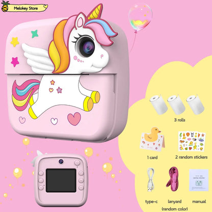 Kids Photo Camera Printer with Game Cute Pink Blue Mini Digital Video Child Instant Print Camera 4-12 Years Kids Girls Boys Gift Rainbow-Set2