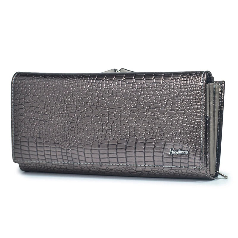 Women Luxury Designer Wallets Fashion Genuine Leather Purses for Woman 2022 Shiny Clutch Bags Long Handbags Wallet Ladies Gift Silver