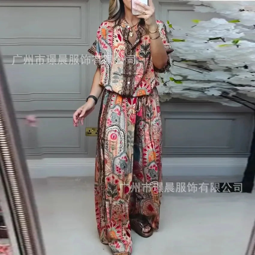 Casual Printed Two-Piece Suit Light Brown