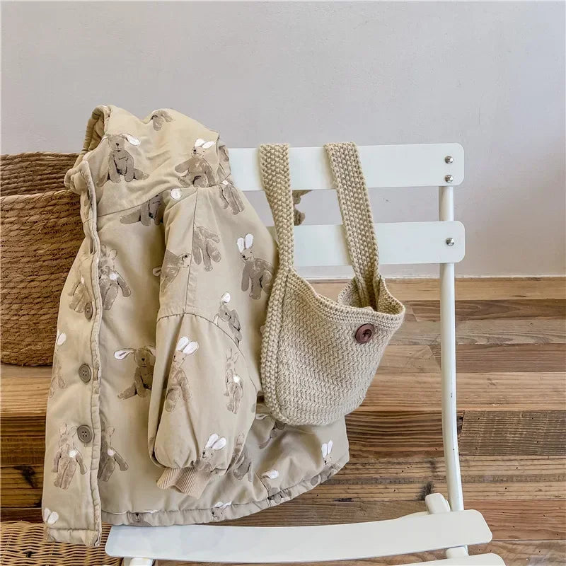 Children From 1 To 7 Years Outerwear Cartoon Kids Thick Padded Coat With Hood Korean Baby Clothing Girl Boy Jacket Warm Winter Khaki