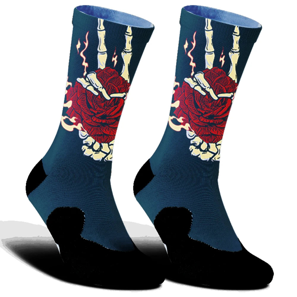 2025 Highway bike socks Skeleton Skateboarding Donut print Cycling socks New comfortable anti slip sports bike socks Gold