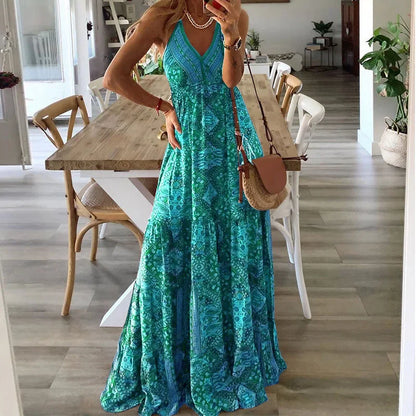 Bohemian Floral Maxi Dress Green