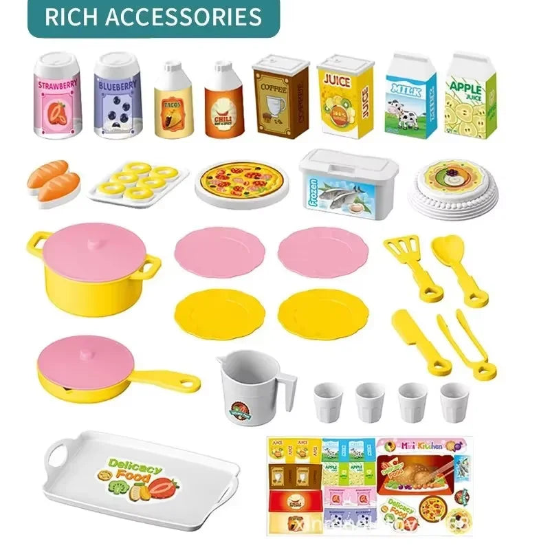 Kids Mini Kitchen Counter Play Set DIY Simulated Cooking Food Tableware Play House Role Play Pretend Game Toys Gift for Boy Girl