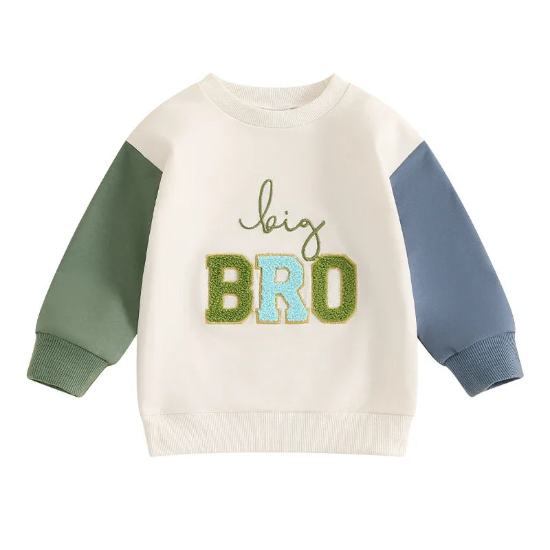 Kids Sweatshirt Spring Autumn Long Sleeve Crew Neck Embroidery Letters Hoodie Pullover Clothes for Boys Girls green