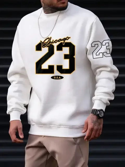 23 USA Art Letter Design Man Clothes Street Style Fleece Sweatshirts Autumn Casual Hoodies Fashionable Crewneck Pullovers white23