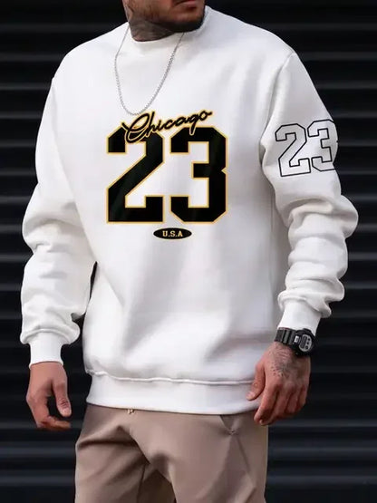 23 USA Art Letter Design Man Clothes Street Style Fleece Sweatshirts Autumn Casual Hoodies Fashionable Crewneck Pullovers white23