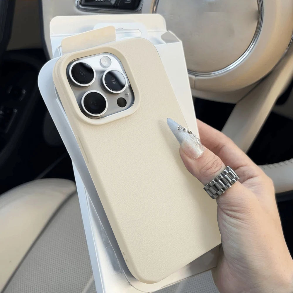 Leather TPU Phone Case For iPhone 17 Pro Max 16 13 11 15 14 Plus 12 17 Air 17Promax 16promax Shockproof Soft Funda Cover Coque White