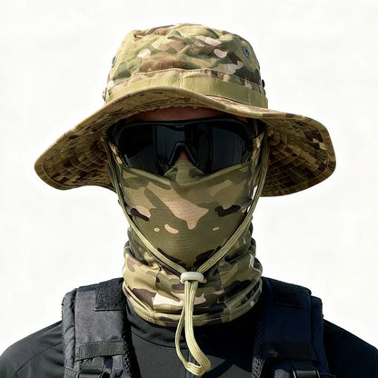 Camouflage Boonie Cap Balaclava Hat Suit Foldable Soft Hat Outdoor Hunting Fishing Wide Brimmed Hat Sunscreen Caps