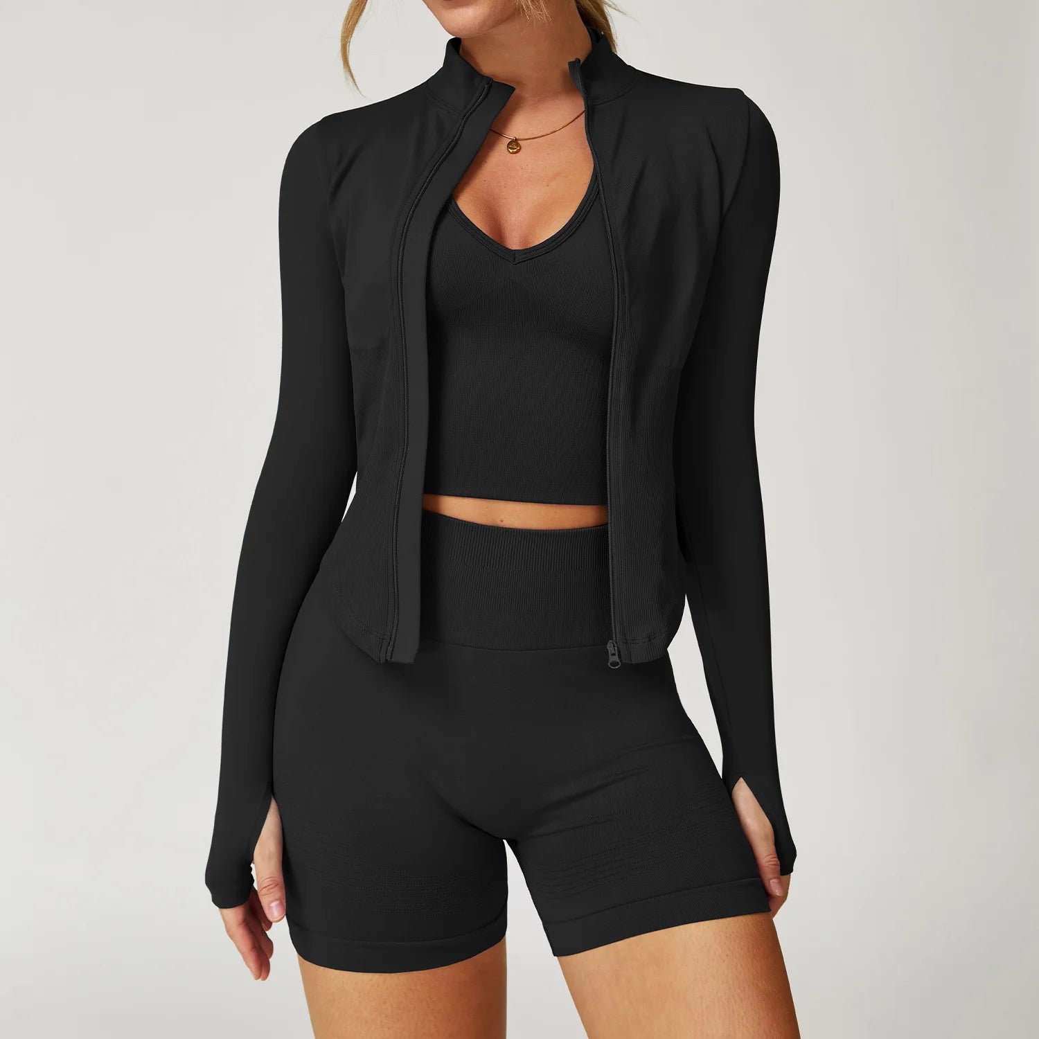 2/3/4PCS Yoga Set Gym Clothes Sportswear Seamless Yoga Suits For Women Fitness Long Sleeved Tracksuits Sports Bra Gym Leggings Black 3pcs-1 China Mainland
