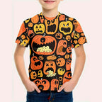 Kids Halloween Graphic T-Shirt Spooky Cat & Bat Print