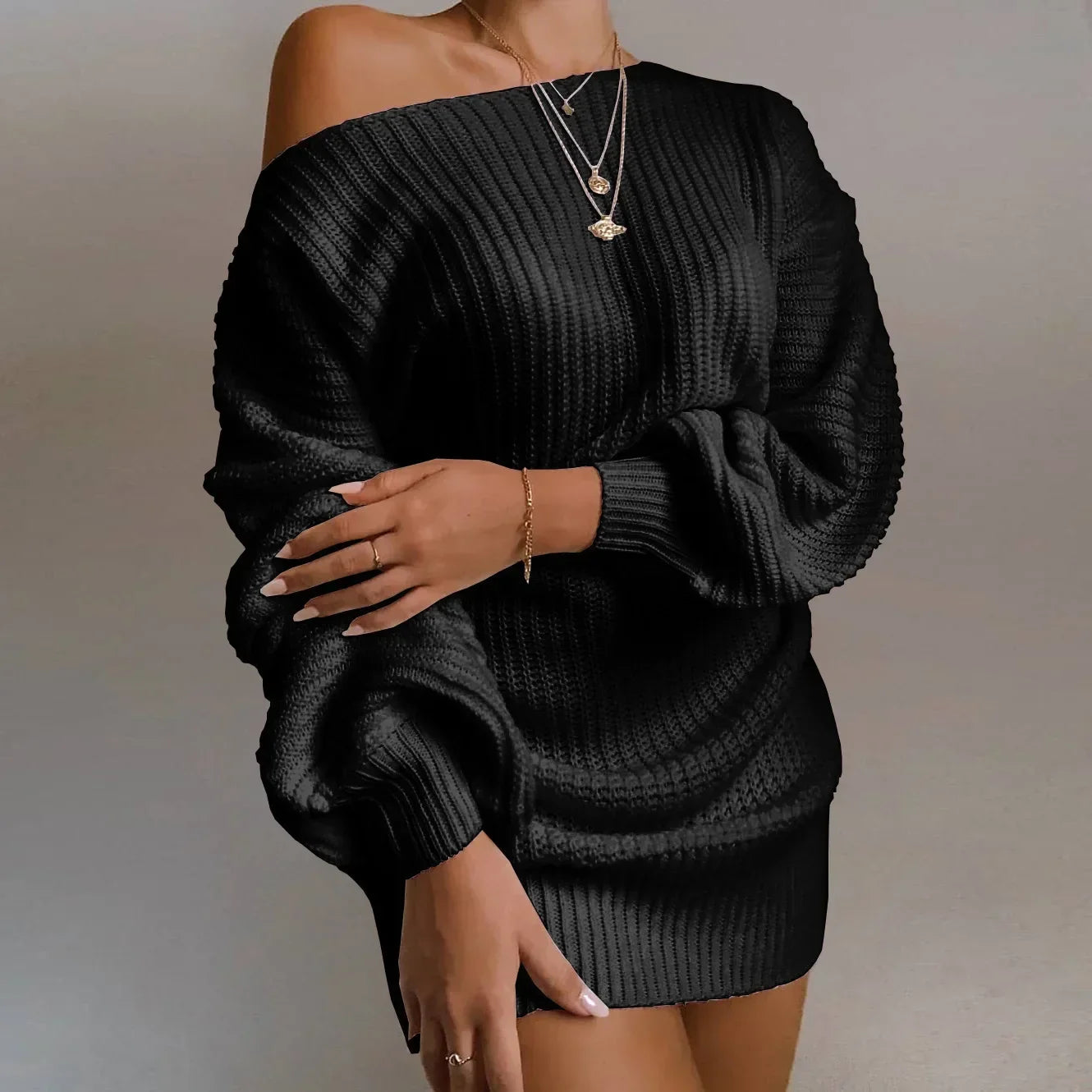 Cold Shoulder Knit Sweater Dress black
