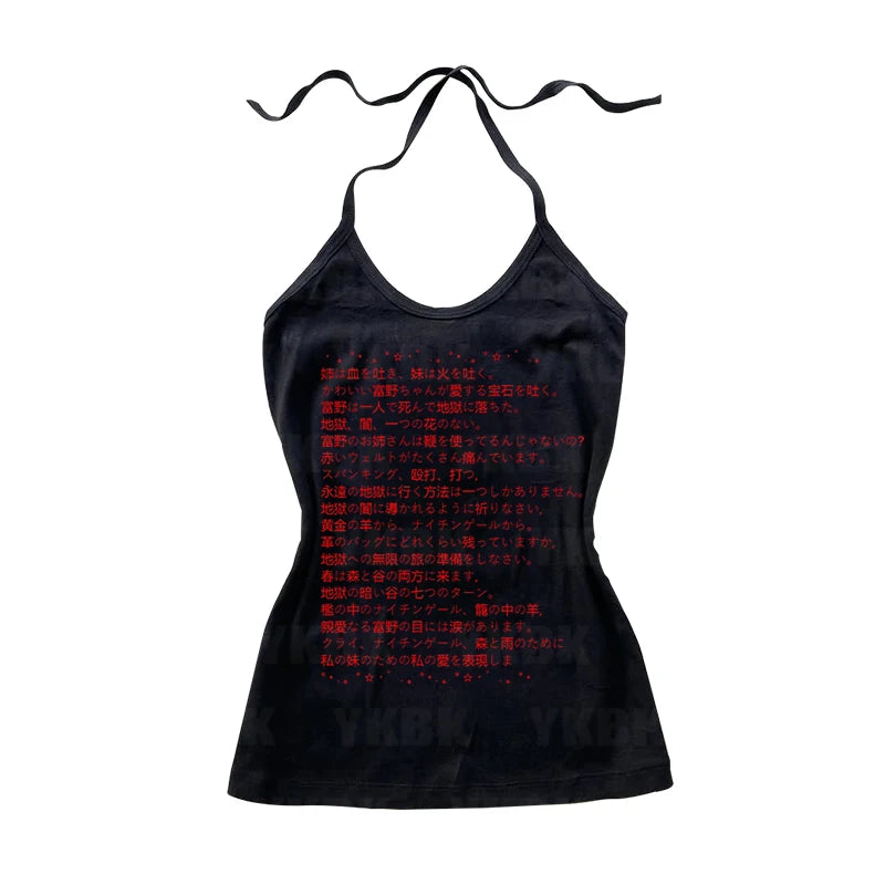 Punk Women Tie Aesthetic Letter Print Fashion Gothic Camisole Y2k Clothes Vintage Corset Letter Baby Tube top Emo girl Crop Tops Black05