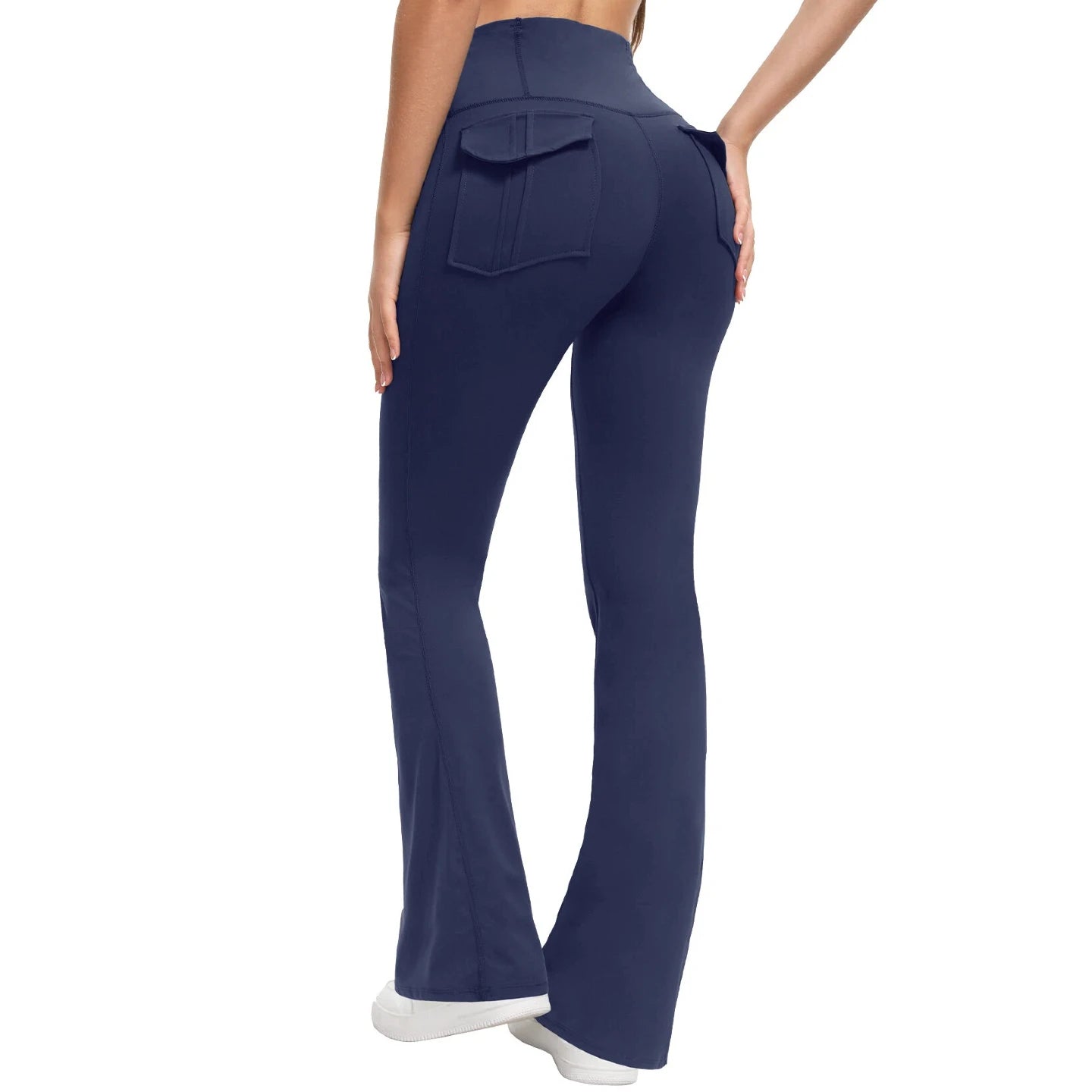 Women's High Waisted Flared Yoga Pants with Pockets Tummy Control Bootcut Leggings for Gym Fitness Casual Wear DEEP BLUE