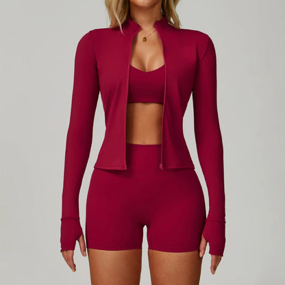 2-3PCS Yoga Suit Women Tracksuit Sports Bra High Waist Leggings Shorts Outfit Gym Set Fitness Push Up Workout Clothes Sportswear Rose red Set 3 China Mainland