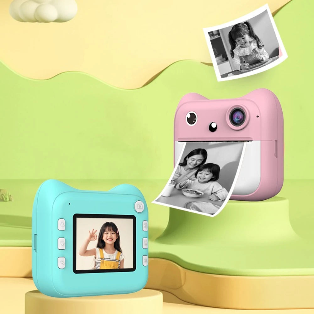 Kids Photo Camera Printer with Game Cute Pink Blue Mini Digital Video Child Instant Print Camera 4-12 Years Kids Girls Boys Gift