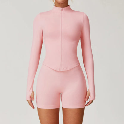 2/3/4PCS Yoga Set Gym Clothes Sportswear Seamless Yoga Suits For Women Fitness Long Sleeved Tracksuits Sports Bra Gym Leggings Peach Powder Set 3 China Mainland