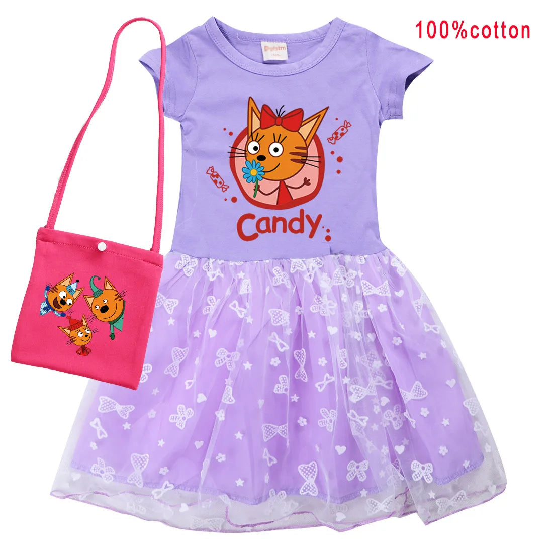 Kid-e-cats Clothes Kids Three Kitten Russian Cartoon Clothing Baby Girl Halloween Costume Dresses Children Princess Vestidos Bag SUIT 8