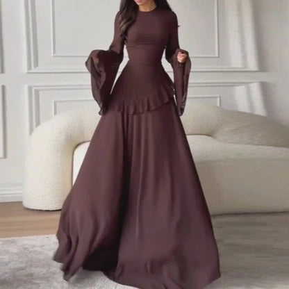 Elegant Ruffled Party Dress Coffee