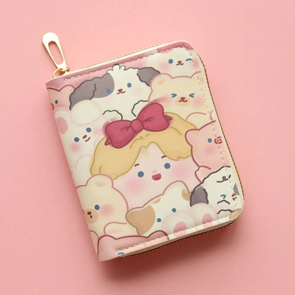 Kawaii Cute Cat Puppy Coin Purse Short Zipper Cartoon Wallet PU Leather Key Bag for Girls Gift
