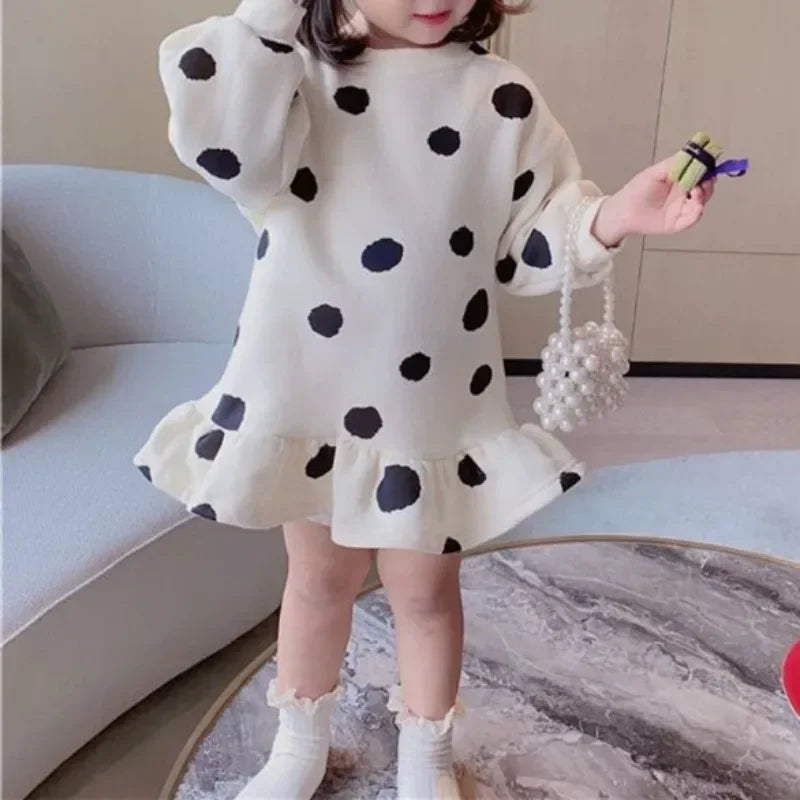 Girls' Dress Cartoon Strawberries Autumn New Korean Girls' Splicing Pleated Dress Printed Baby Kids Casual Clothes black