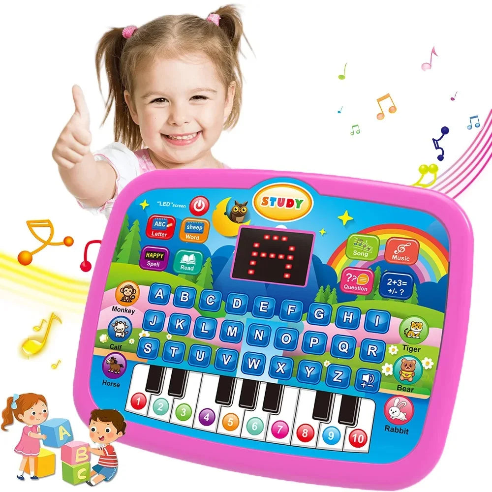 Kids’ Education LED Tablet Toy, Age 3+ Literacy Math Music Learning, Doubles as Electronic Keyboard, Birthday Christmas Gift Pink