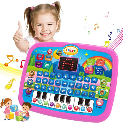 Kids’ Education LED Tablet Toy, Age 3+ Literacy Math Music Learning, Doubles as Electronic Keyboard, Birthday Christmas Gift Pink