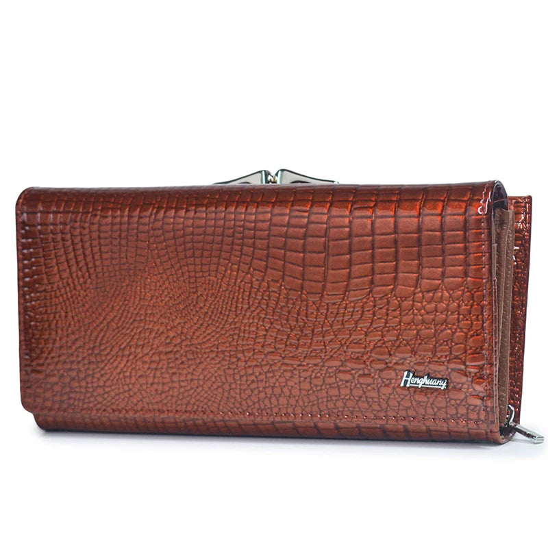 Women Luxury Designer Wallets Fashion Genuine Leather Purses for Woman 2022 Shiny Clutch Bags Long Handbags Wallet Ladies Gift Orange
