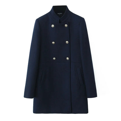 Woolen Coat Fall Fashion Black Long Coat Elegant And Pretty Women's Coats American Retro Autumn Outerwear Urban Coats navy