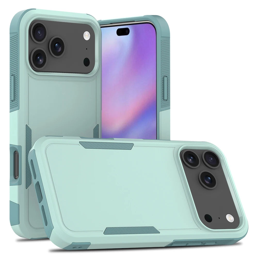Heavy Duty Armor Shockproof Case For iPhone 17 Pro Max 17Air 16e 16 Plus TPU Frame Hard Plastic Phone Protective Cover Fundas Mint Green