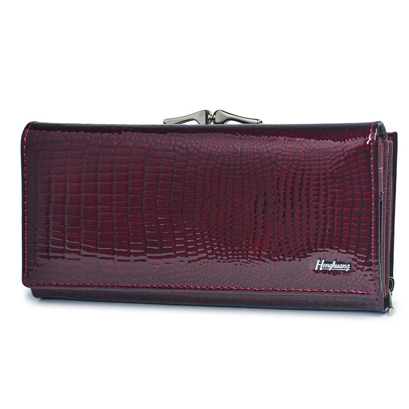 Women Luxury Designer Wallets Fashion Genuine Leather Purses for Woman 2022 Shiny Clutch Bags Long Handbags Wallet Ladies Gift Burgundy