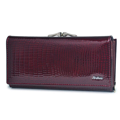 Women Luxury Designer Wallets Fashion Genuine Leather Purses for Woman 2022 Shiny Clutch Bags Long Handbags Wallet Ladies Gift Burgundy