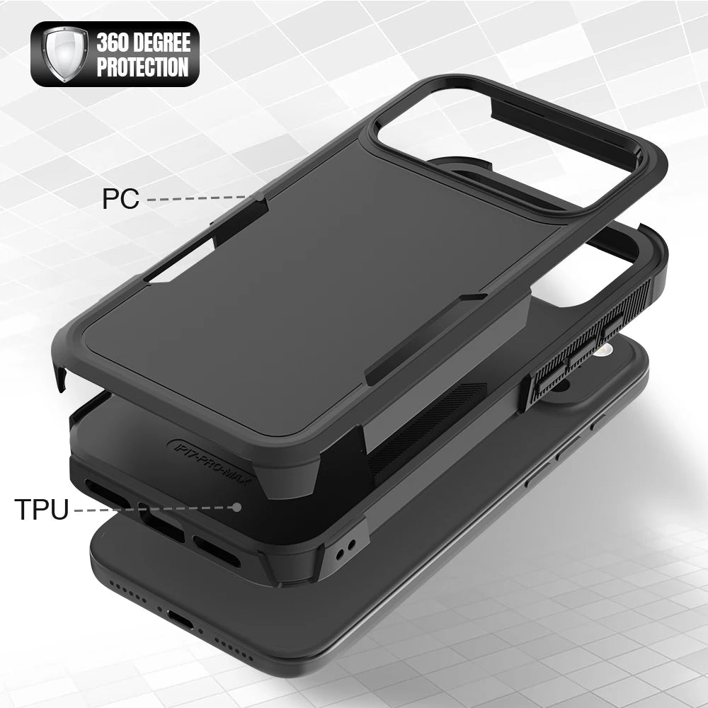 Heavy Duty Armor Shockproof Case For iPhone 17 Pro Max 17Air 16e 16 Plus TPU Frame Hard Plastic Phone Protective Cover Fundas