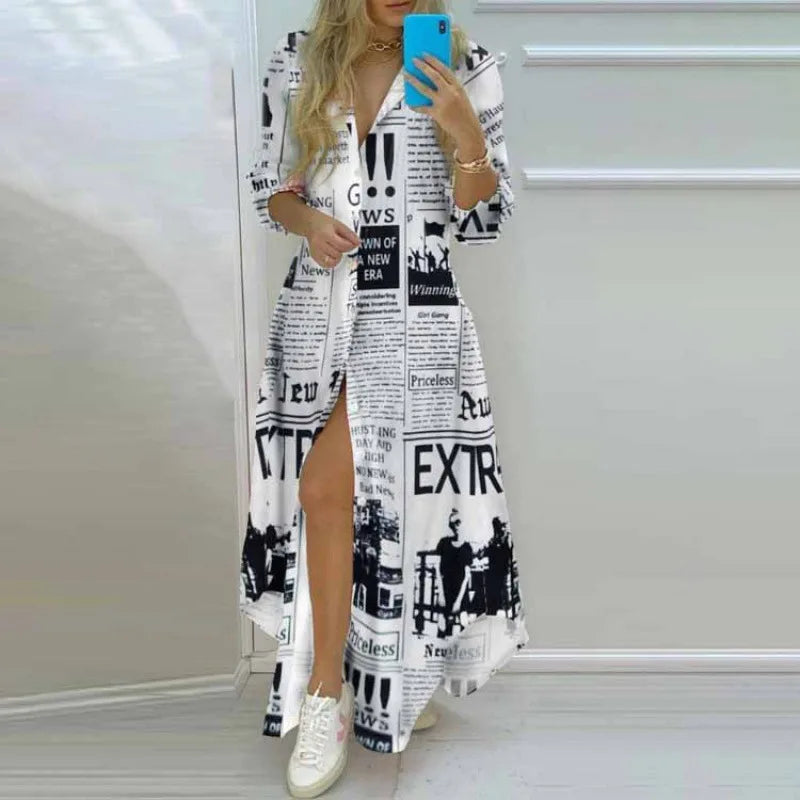 Printed Long Irregular Shirt 2