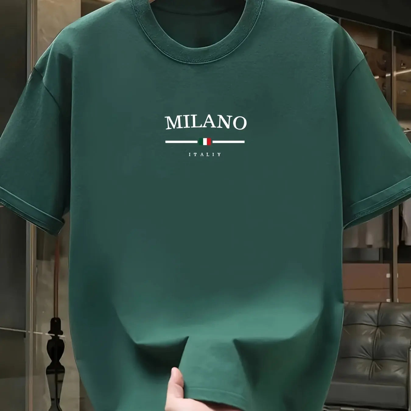 Men's 100% pure cotton fashionable casual loose Italian style Milan letter printed round neck short sleeved T-shirt top A1589-lv
