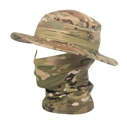 Camouflage Boonie Cap Balaclava Hat Suit Foldable Soft Hat Outdoor Hunting Fishing Wide Brimmed Hat Sunscreen Caps Mask Hat Suit