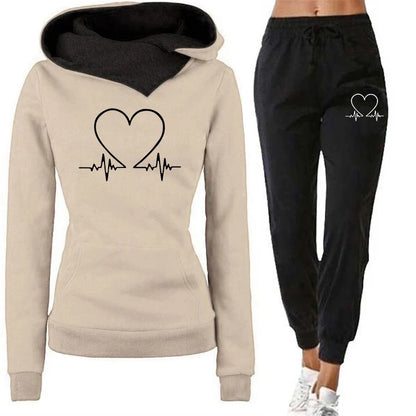 Woman Tracksuit Two Piece Set Winter Warm Hoodies+Pants Pullovers Sweatshirts Female Jogging Woman Clothing Sports Suit Outfits Khaki