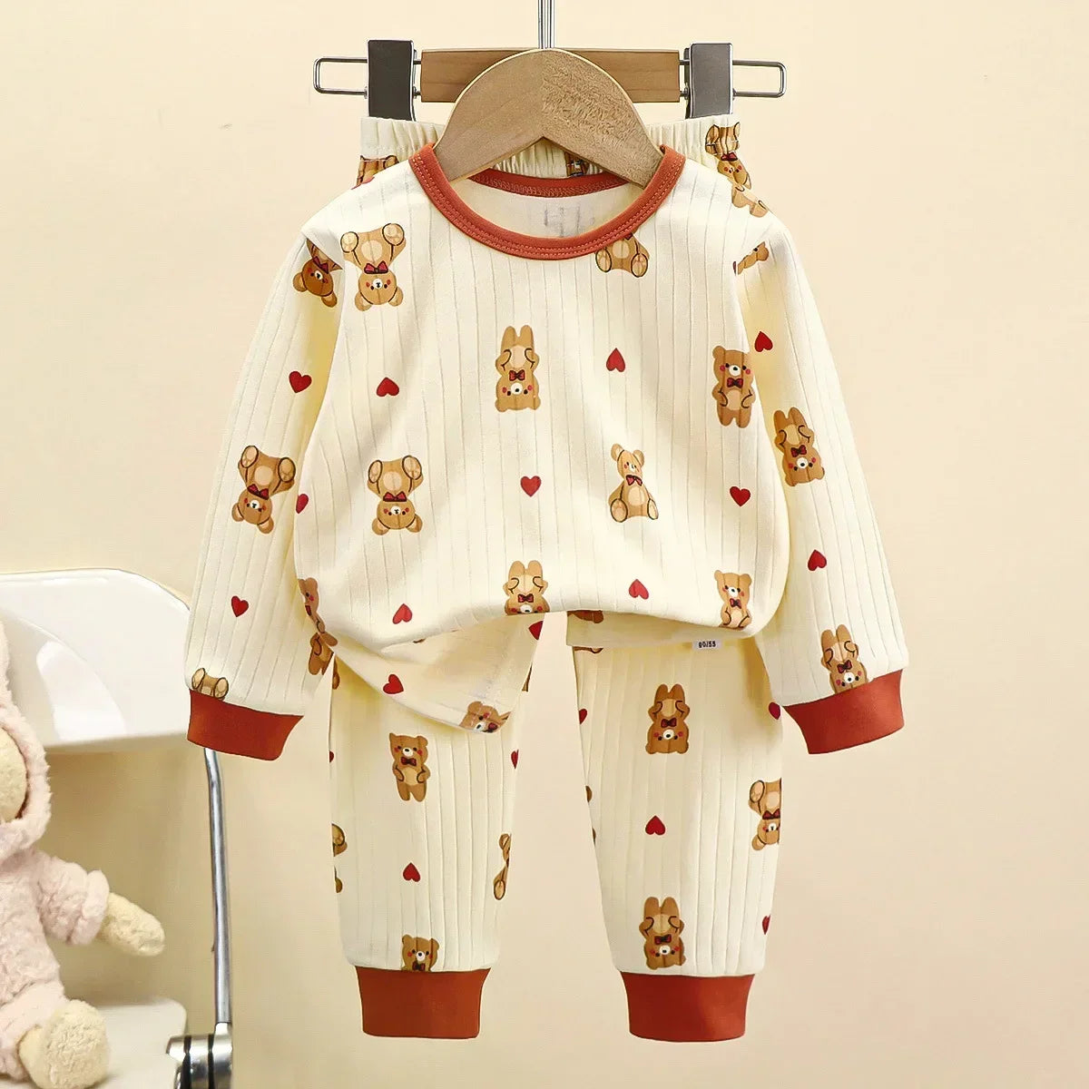 Kids Boys Girls Pure Cotton Warm Pajamas Cute Cartoon Long Sleeve T-Shirt + Pants Toddler Baby Autumn Underwear Clothing Sets Style 6