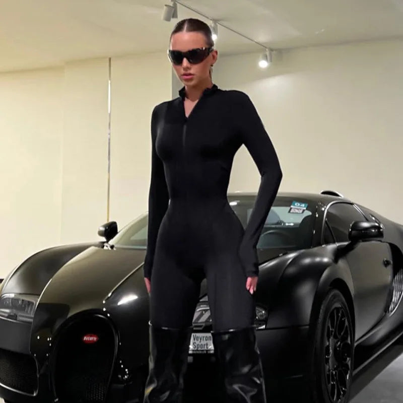 Winter Splicing Sports Slim Casual Women's Clothing, Knitted Round Neck Zipper Long-sleeved Jumpsuit Women's Cw83362