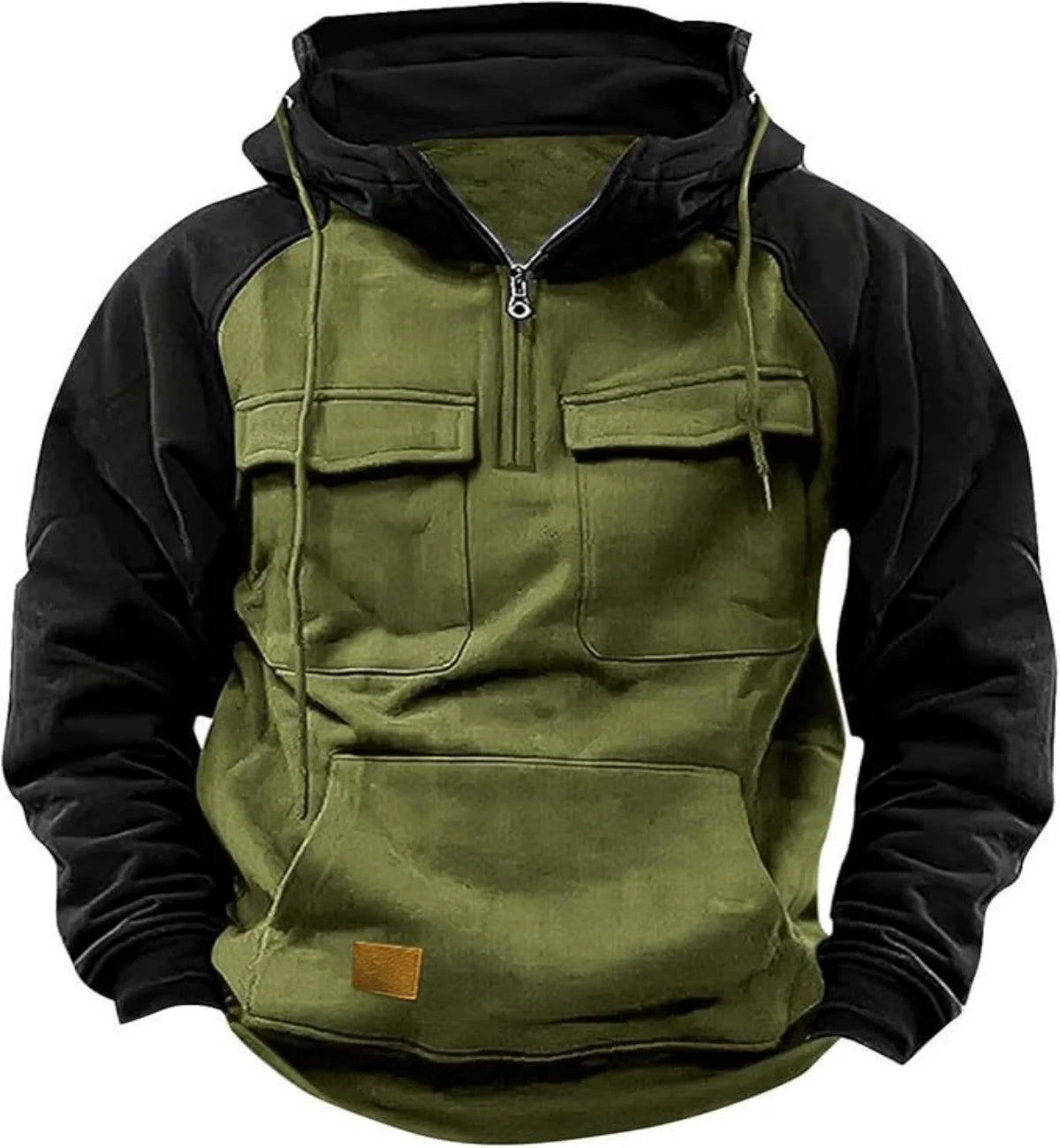 Men's Casual Hooded Sweatshirt Autumn Winter Fashionable Loose Workwear Multiple Pockets Youthful Design Long-Sleeved Hoodie Military green China Mainland