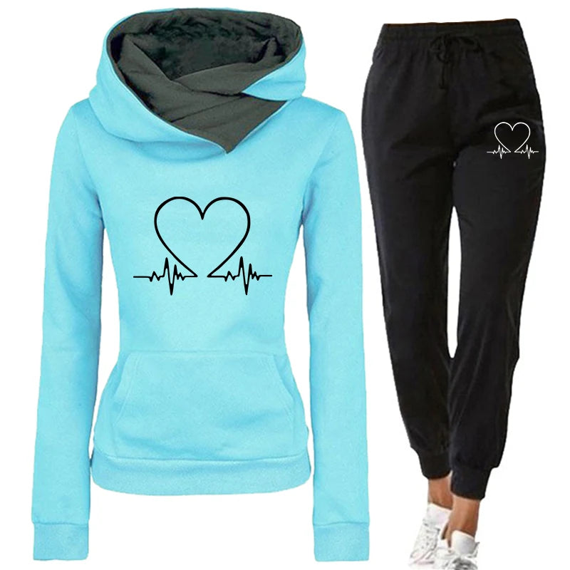 Woman Tracksuit Two Piece Set Winter Warm Hoodies+Pants Pullovers Sweatshirts Female Jogging Woman Clothing Sports Suit Outfits Blue
