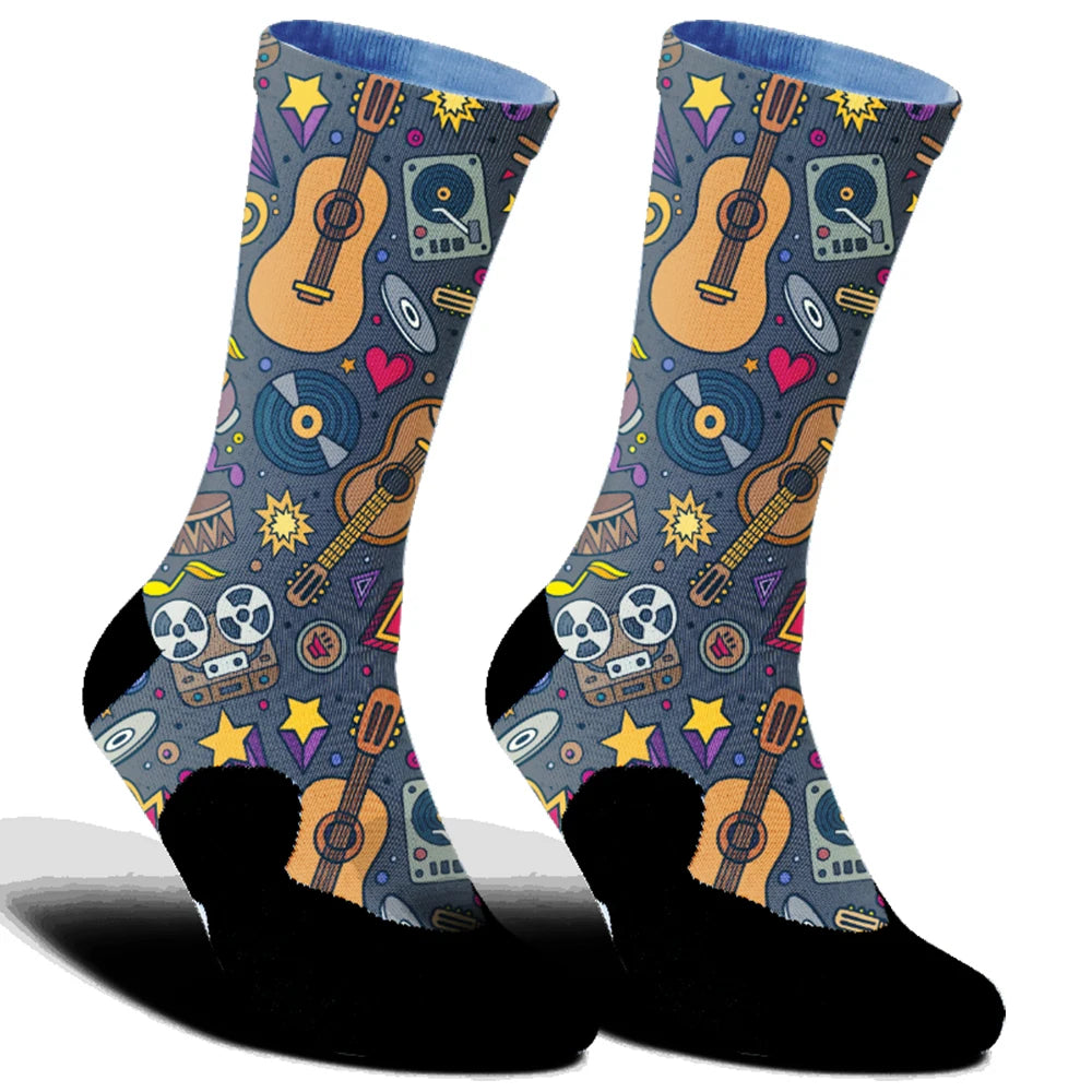 2025 Highway bike socks Skeleton Skateboarding Donut print Cycling socks New comfortable anti slip sports bike socks Ivory