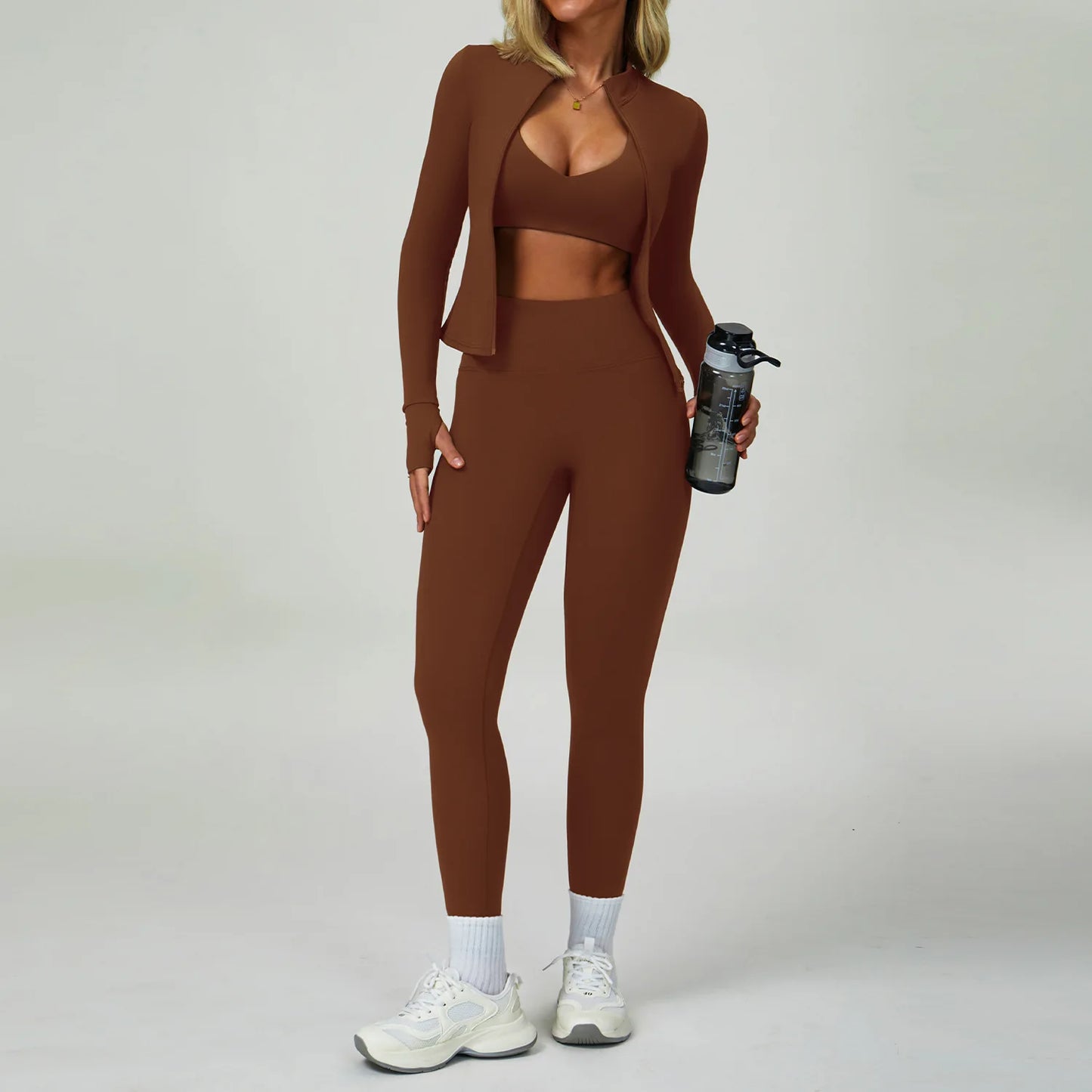 2-3PCS Yoga Suit Women Tracksuit Sports Bra High Waist Leggings Shorts Outfit Gym Set Fitness Push Up Workout Clothes Sportswear Sand brown Set 1 China Mainland