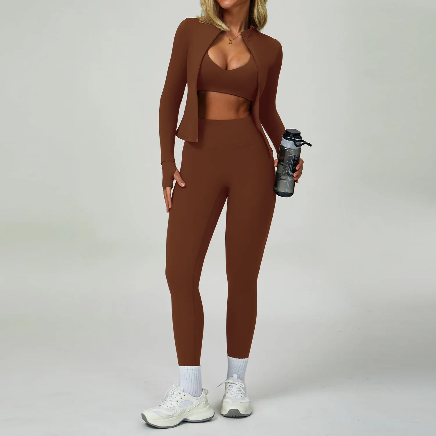 2-3PCS Yoga Suit Women Tracksuit Sports Bra High Waist Leggings Shorts Outfit Gym Set Fitness Push Up Workout Clothes Sportswear Sand brown Set 1 China Mainland