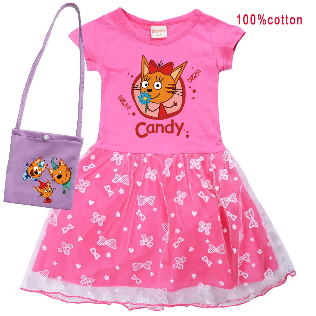 Kid-e-cats Clothes Kids Three Kitten Russian Cartoon Clothing Baby Girl Halloween Costume Dresses Children Princess Vestidos Bag SUIT 6