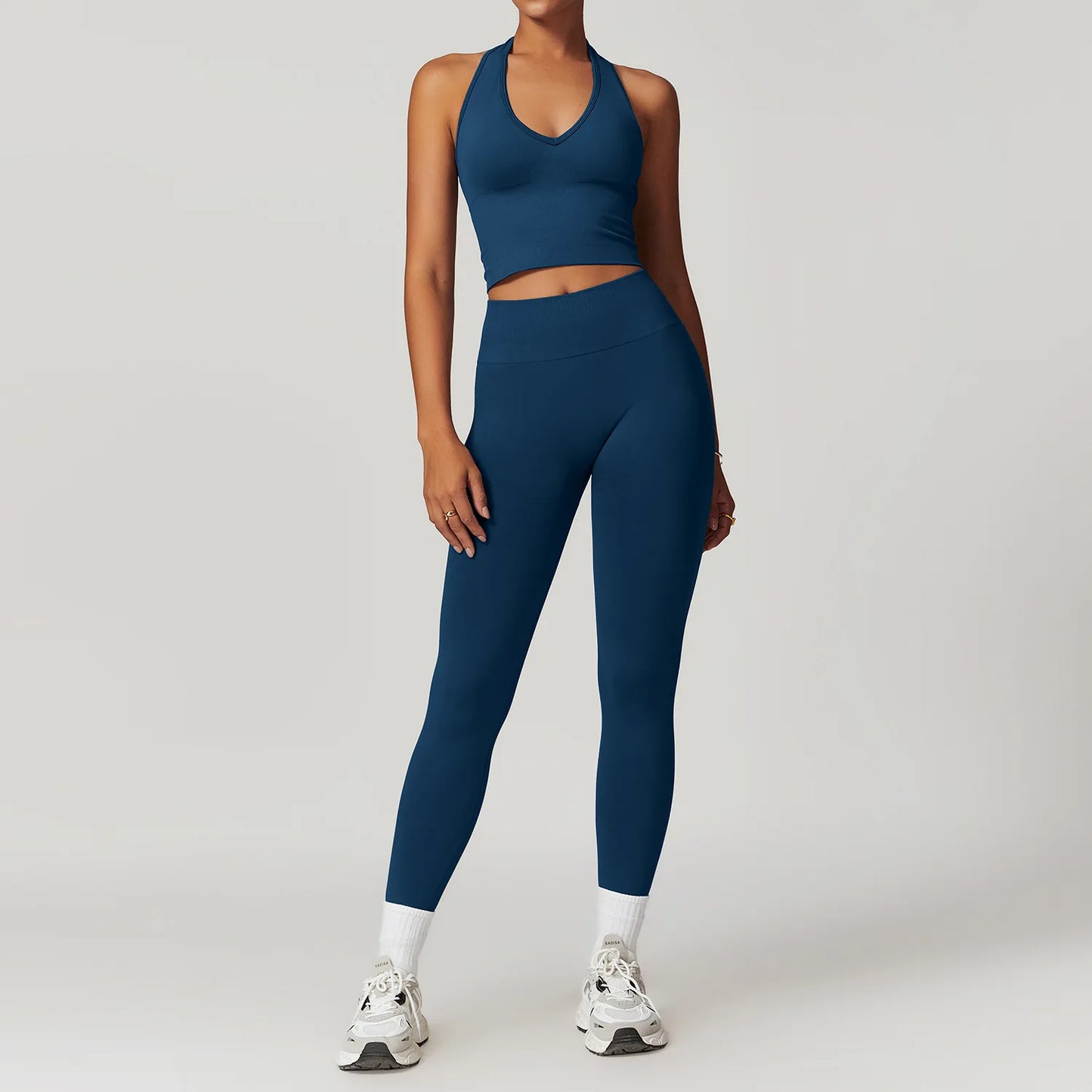 2/3/4PCS Yoga Set Gym Clothes Sportswear Seamless Yoga Suits For Women Fitness Long Sleeved Tracksuits Sports Bra Gym Leggings Blue Set 6 China Mainland