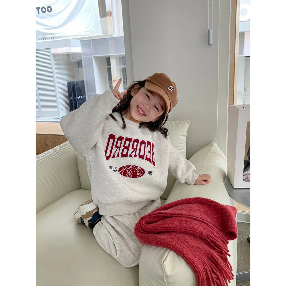 Girls' set, new autumn style, letter embroidery sports sweater + fashionable pants, 2-piece set