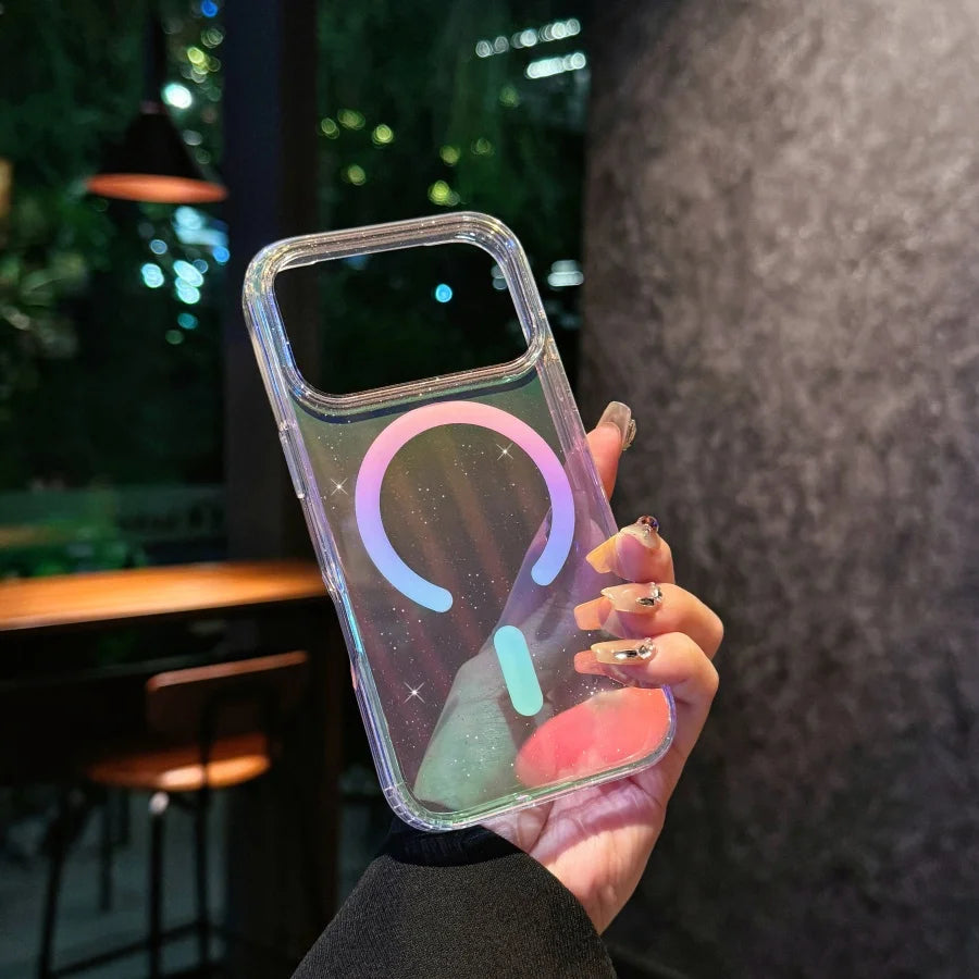 Suitable For iPhone 17pro max case，17 Air ，17Pro Transparent PC +TPU Hard glittery gradient Magnetic protective case